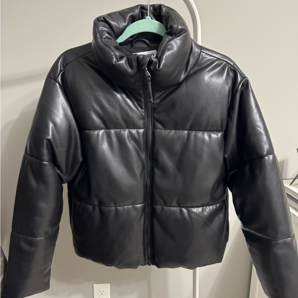 Black Leather Puffer Jacket